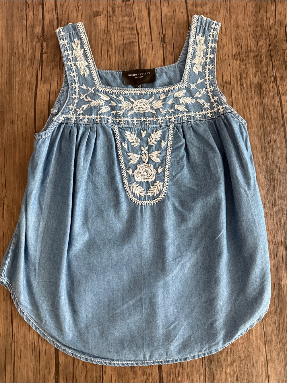 Romeo & Juliet Couture Light Blue Embroidered Chambray Camisole